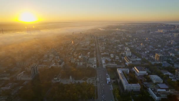 Letecký Pohled Kišiněv Při Východu Slunce Moldavsko Pohled Centrum Města — Stock video