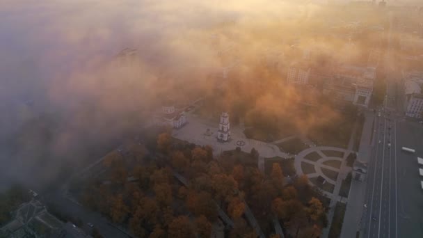 Légi Drón Kilátás Chisinau Napkeltekor Moldova Kilátás Város Központjában Borított — Stock videók