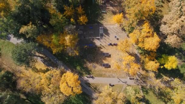 Повітряний Безпілотний Вид Площу Чісінау Молдова Парк Пожовтими Деревами Спортивним — стокове відео