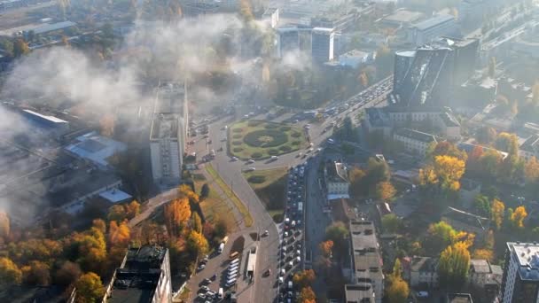 Letecký Pohled Kišiněv Při Východu Slunce Moldavsko Pohled Město Mlhou — Stock video