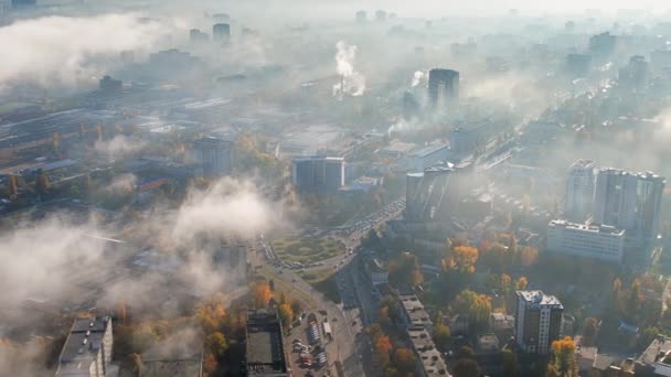 Повітряний Безпілотний Вид Чісінау Світанку Молдова Вигляд Міста Туманом Повітрі — стокове відео