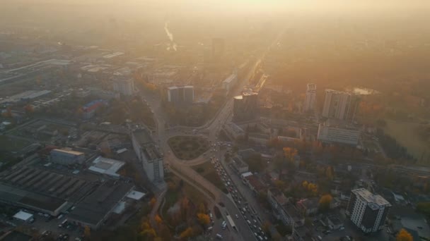 Vista Aérea Chisinau Nascer Sol Moldávia Vista Cidade Com Nevoeiro — Vídeo de Stock