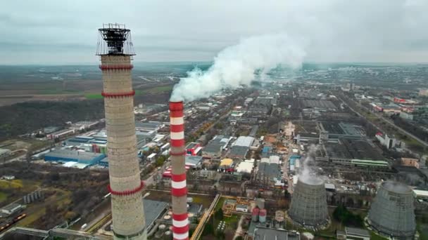 Vista Aérea Del Dron Planta Energía Térmica Chisinau Con Clima — Vídeo de stock