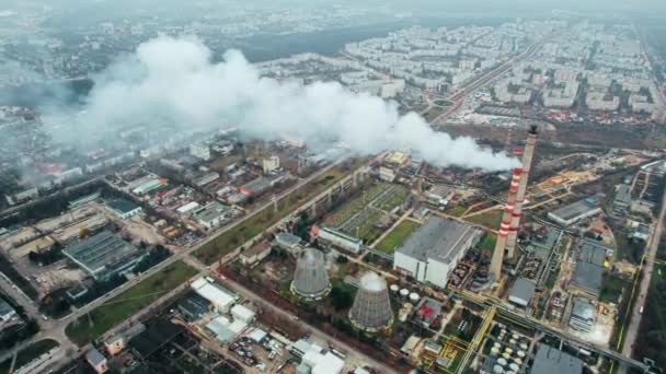 Luftaufnahme Eines Wärmekraftwerks Chisinau Bei Bewölktem Wetter Moldawien Blick Auf — Stockvideo