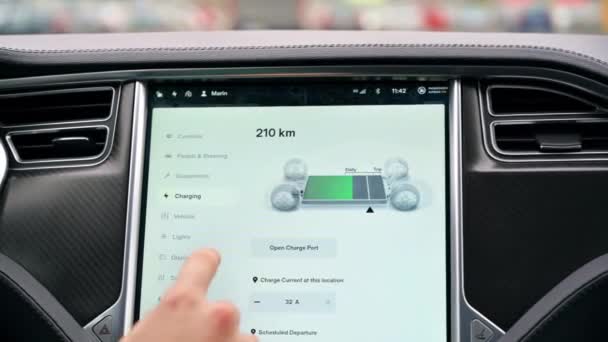 Chisinau Moldova November 2022 View Tesla Model Interior Driver Using — Stock Video