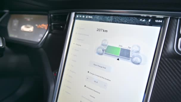 Chisinau Moldova November 2022 View Tesla Model Interior Driver Using — Stock Video