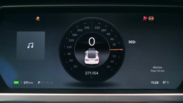 Chisinau Moldova November 2022 View Tesla Model Main Dashboard Speedometer — Stock Video