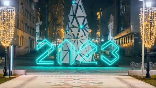 Chisinau Moldova December 2022 Timelapse View City Centre Christmas Decorations — Stockvideo