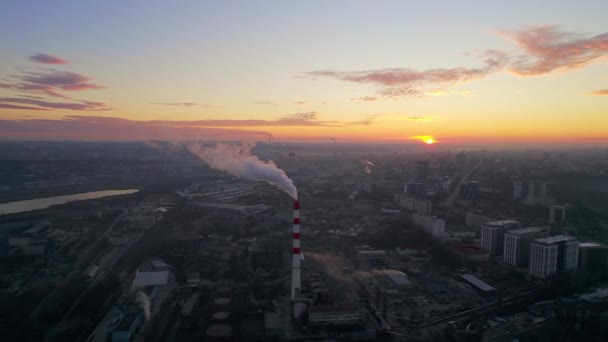 Aerial Drone View Thermal Power Plant Chisinau Sunrise Moldova View — Stock Video