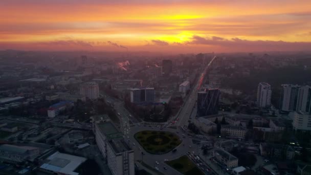 Aerial Drone View Chisinau Sunrise Moldova View City Centre Multiple — 비디오