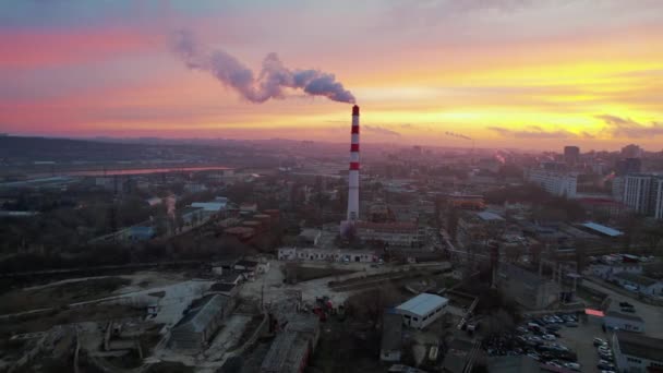 Повітряний Безпілотний Вид Теплову Електростанцію Чисінау Світанку Молдова Вид Люльку — стокове відео