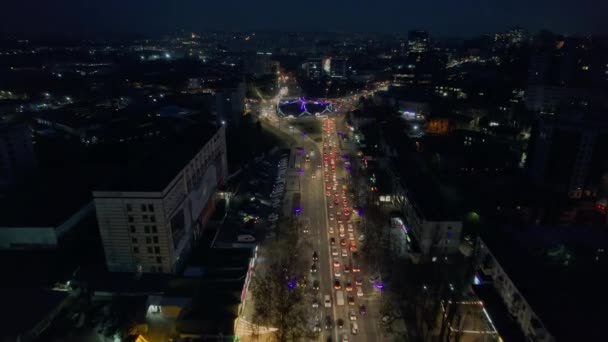 Aerial Drone View Chisinau Night Moldova View City Centre Christmas — Wideo stockowe