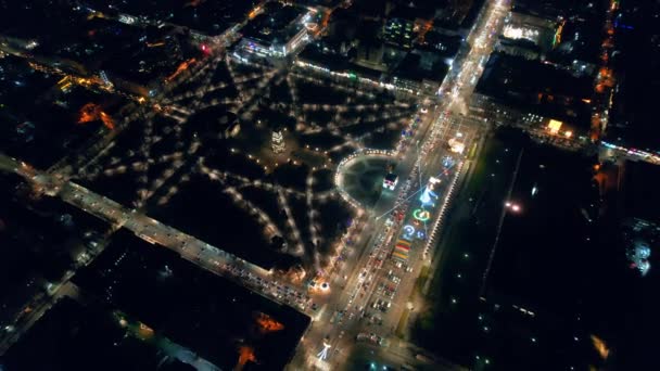 Повітряний Безпілотний Вид Чісінау Вночі Молдова Вид Центральний Парк Різдвяними — стокове відео