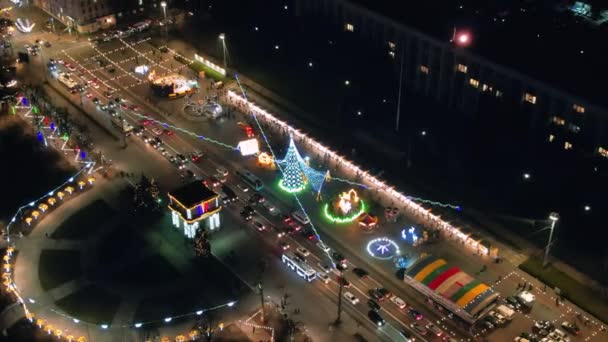Aerial Drone View Chisinau Night Moldova View City Centre Christmas — Stock video