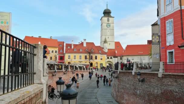 Romania Sibiu December 2022 View Historic Centre Town Council Square — Stok video