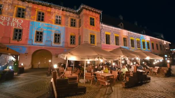 Romania Sibiu December 2022 View Historic Centre Town Christmas Fair — Stockvideo