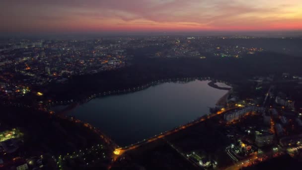 Aerial Drone View Chisinau Sunset Moldova View City Centre Lake — Wideo stockowe