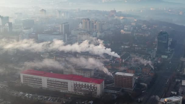 Aerial Drone View Production Facility Chisinau Sunrise Moldova Cityscape Multiple — Stok video