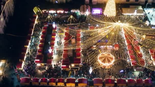 View Historic Centre Sibiu Christmas Fair Romania Great Square Decorated — Vídeo de Stock