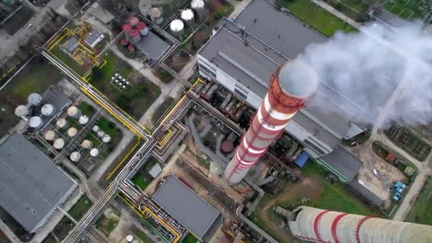 Aerial Drone Vertical View Thermal Power Plant Chisinau Cloudy Weather — Wideo stockowe