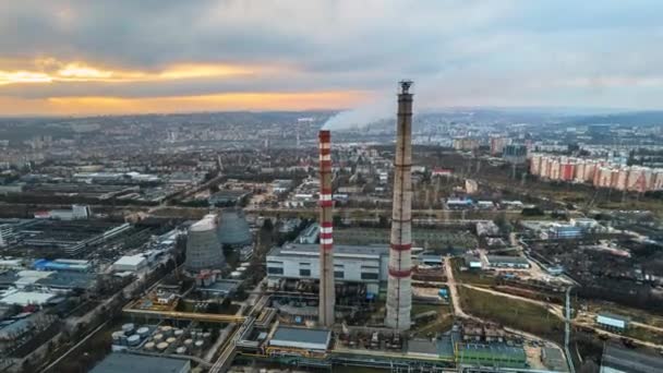 Aerial Drone Timelapse View Thermal Power Plant Chisinau Cloudy Weather — Stockvideo