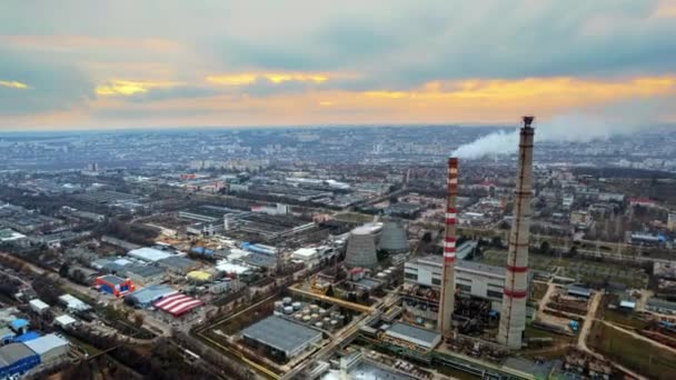 Aerial Drone Timelapse View Thermal Power Plant Chisinau Cloudy Weather — Stock Video