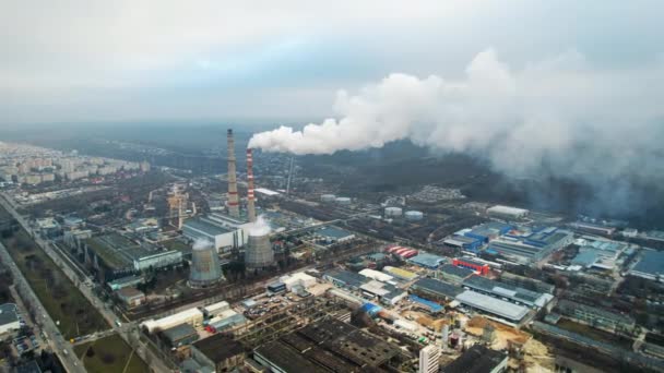 Aerial Drone View Thermal Power Plant Chisinau Cloudy Weather Moldova — Stock video