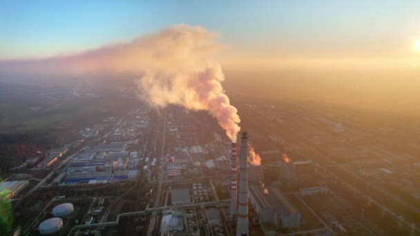 Luftdrone Visning Termisk Kraftværk Chisinau Ved Solnedgang Moldova Udsigt Rør – Stock-video