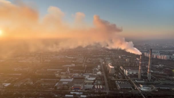 Aerial Drone Timelapse View Thermal Power Plant Chisinau Sunset Moldova — Wideo stockowe