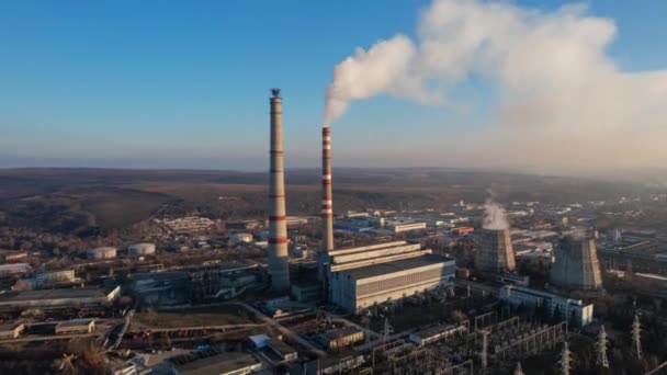 Вид Теплову Електростанцію Чісінау Заході Сонця Молдова Вид Труби Парою — стокове відео
