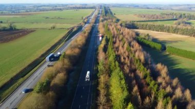 Aerial drone view of cars on roads of United Kingdom