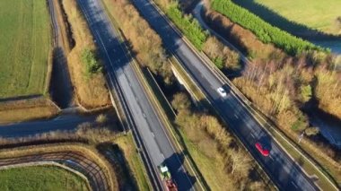 Aerial drone view of cars on roads of United Kingdom