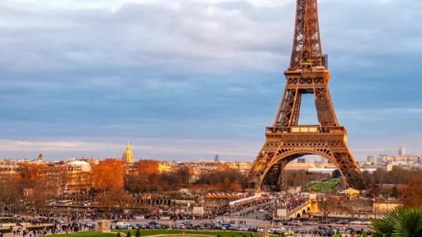 Timelapse Eiffel Tower Sunset Paris France — Stock Video