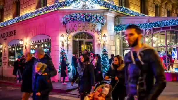 Paris France December 2022 Avenue Des Champs Elysees Christmas Decorations — Stockvideo