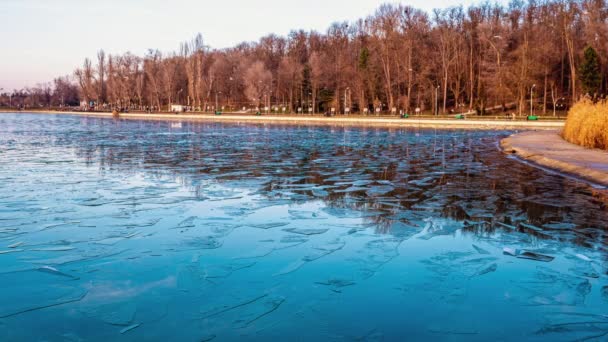 Timelapse Frozen Lake Winter Chisinau Moldova — Stockvideo