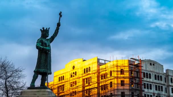 Timelapse Sunset Stefan Cel Mare Statue Chisinau Moldova — Stok video