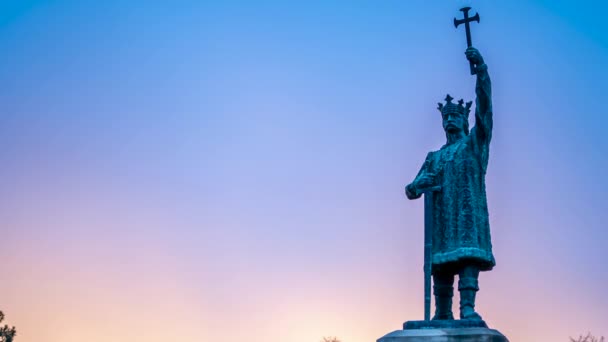 Timelapse Sunset Stefan Cel Mare Statue Chisinau Moldova — Stockvideo