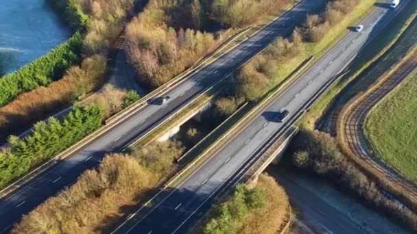 Aerial Drone View Cars Roads United Kingdom — Stock video