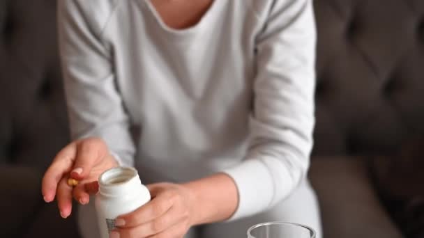 Woman Home Taking Vitamin Pills — Wideo stockowe