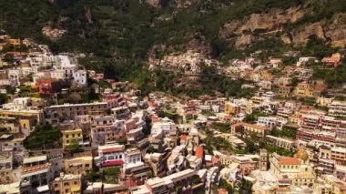 Aerial drone view of Positano town in Italy, Amalfitan coast