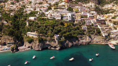Aerial drone view of Positano town in Italy, Amalfitan coast