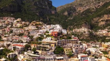 Aerial drone view of Positano town in Italy, Amalfitan coast