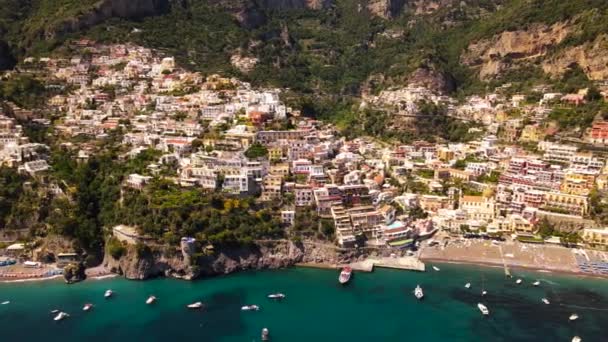 Вид Воздуха Город Позитано Италии Побережье Амальфитана — стоковое видео