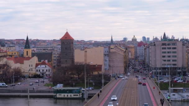 Vltava River City Buildings Boats River Czech Republic — Stockvideo