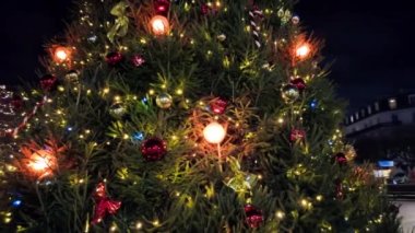 View of a Christmas tree in a village near the Chateau de Chambord, illumination, France