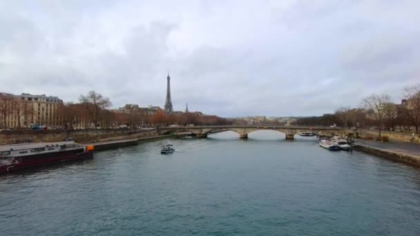 Paris France December 2022 View Seine River City Downtown Moving — ストック動画