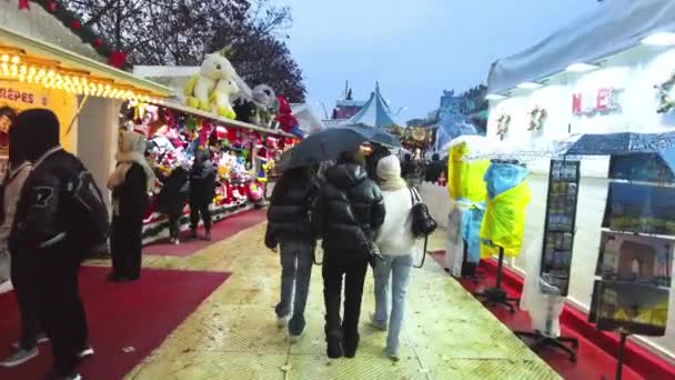 Paris France December 2022 Street View Christmas Fair Multiple Shops — Vídeo de stock