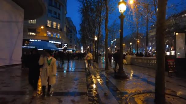 Paris France December 2022 Street View City Downtown Night Lot — Stockvideo