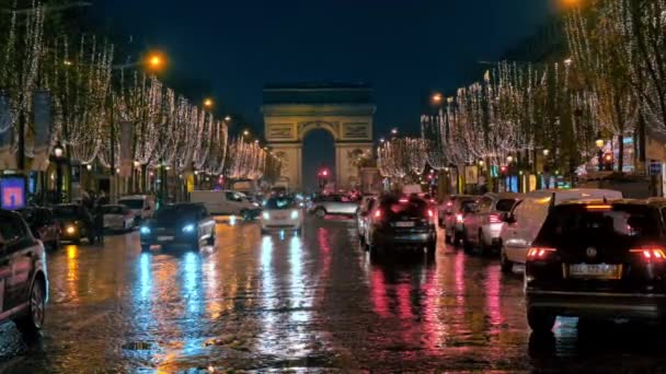 Paris France January 2022 Street View City Downtown Night Street — Stockvideo