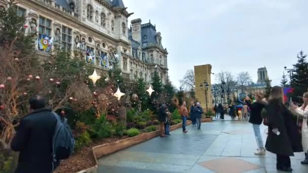 Párizs Franciaország December 2022 Street View Hotel Ville City Downtown — Stock videók